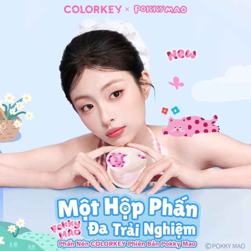 Phấn Phủ Dạng Nén Colorkey Blurring Silky Setting Powder #Soft Lavender 7g (The Polka Dot Cat Edition)