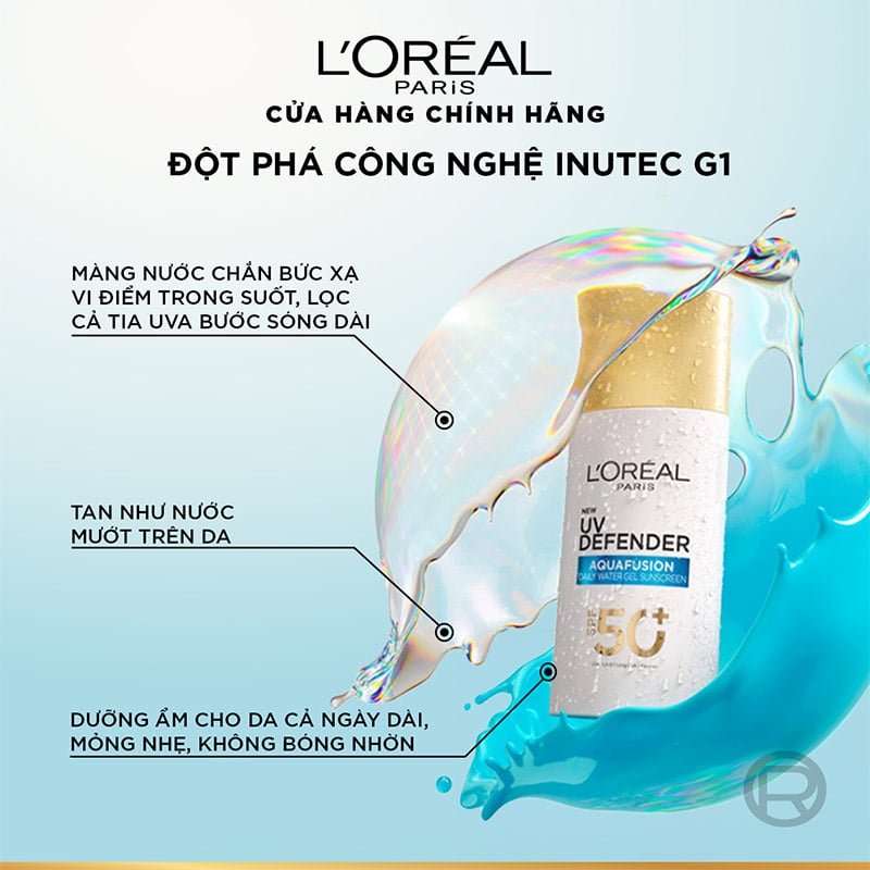 thegioiskinfood.com - L'oreal Uv Defender Aquafusion Daily Water Gel Sunscreen 50ml - Kem chống nắng mỏng tan như nước, dưỡng ẩm