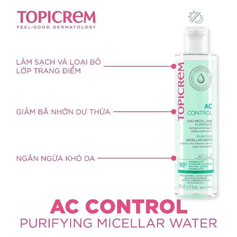 thegioiskinfood.com - Nước Tẩy Trang Cho Da Dầu Mụn Topicrem Ac Control Purifying Micellar Water 400ml