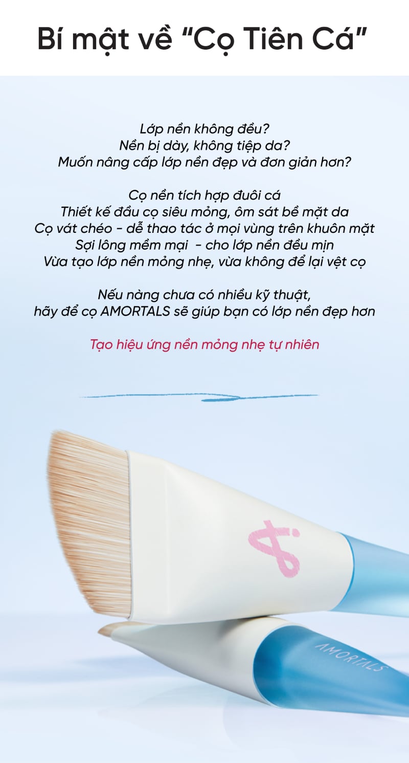 thegioiskinfood.com - Cọ Tán Nền Tiên Cá Đầu Vát, Che Phủ Tự Nhiên Amortals Fish Tail Slim Arc Foundation Brush