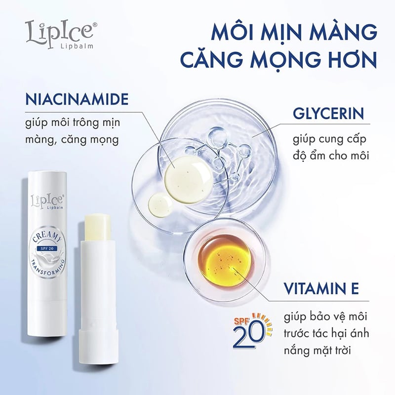 thegioiskinfood.com - Son Dưỡng Không Màu LipIce Chuyển Kem Mịn Creamy Lipbalm