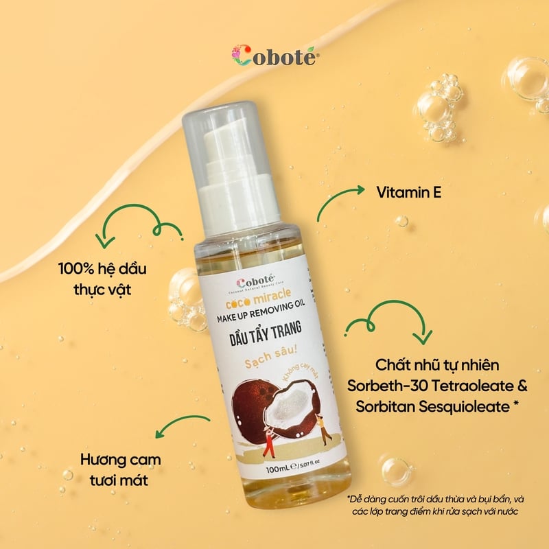 thegioiskinfood.com - Dầu Tẩy Trang Sạch Sâu, Không Cay Mắt COBOTÉ Coco Miracle Makeup Removing Oil 100ml