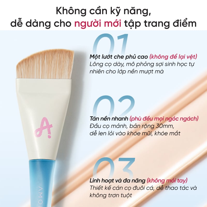 thegioiskinfood.com - Cọ Tán Nền Tiên Cá Đầu Vát, Che Phủ Tự Nhiên Amortals Fish Tail Slim Arc Foundation Brush