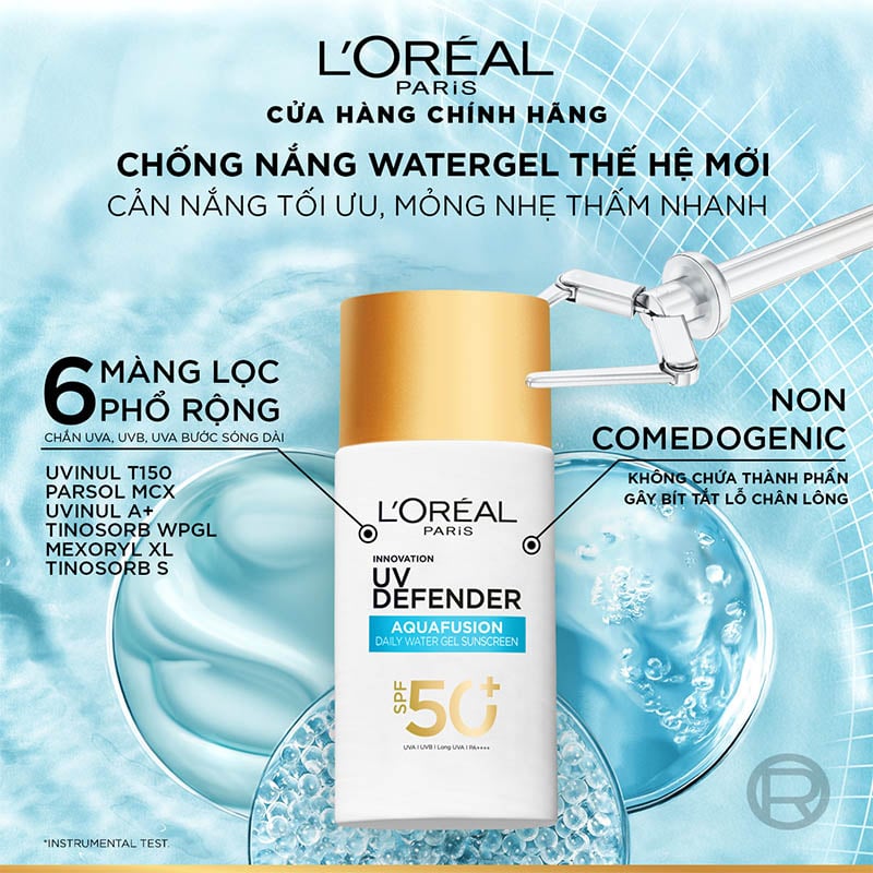 thegioiskinfood.com - L'oreal Uv Defender Aquafusion Daily Water Gel Sunscreen 50ml - Kem chống nắng mỏng tan như nước, dưỡng ẩm