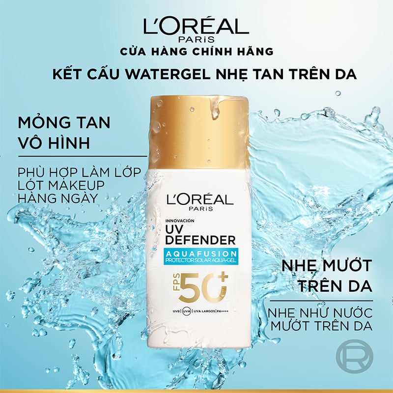 thegioiskinfood.com - L'oreal Uv Defender Aquafusion Daily Water Gel Sunscreen 50ml - Kem chống nắng mỏng tan như nước, dưỡng ẩm