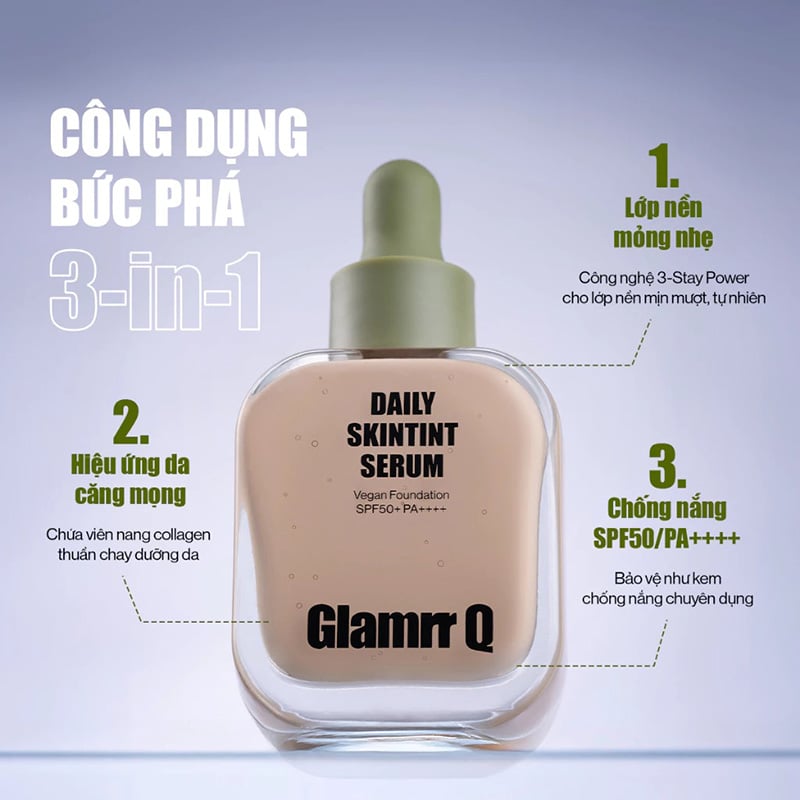 thegioiskinfood.com - Kem Nền Căng Bóng Glamrr Q Daily Skintint Serum Vegan Foundation 30ml