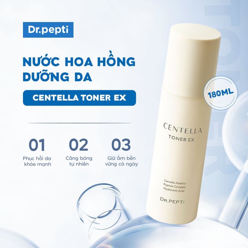 Nước Hoa Hồng Căng Bóng, Cấp Ẩm Sâu Dr.Pepti Centella Toner EX 180ml
