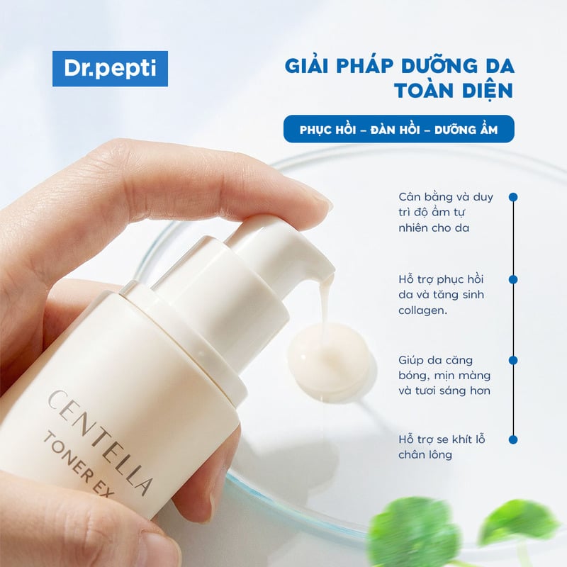 Nước Hoa Hồng Căng Bóng, Cấp Ẩm Sâu Dr.Pepti Centella Toner EX 180ml