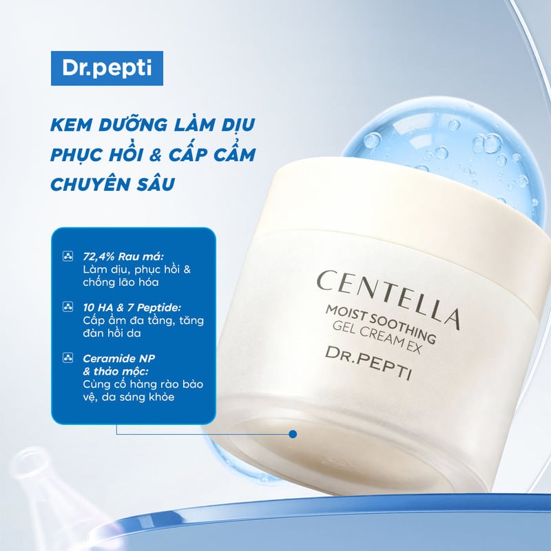 Kem Dưỡng Ẩm Hỗ Trợ Phục Hồi Da Dr.Pepti Centella Moist Soothing Gel Cream EX 70ml