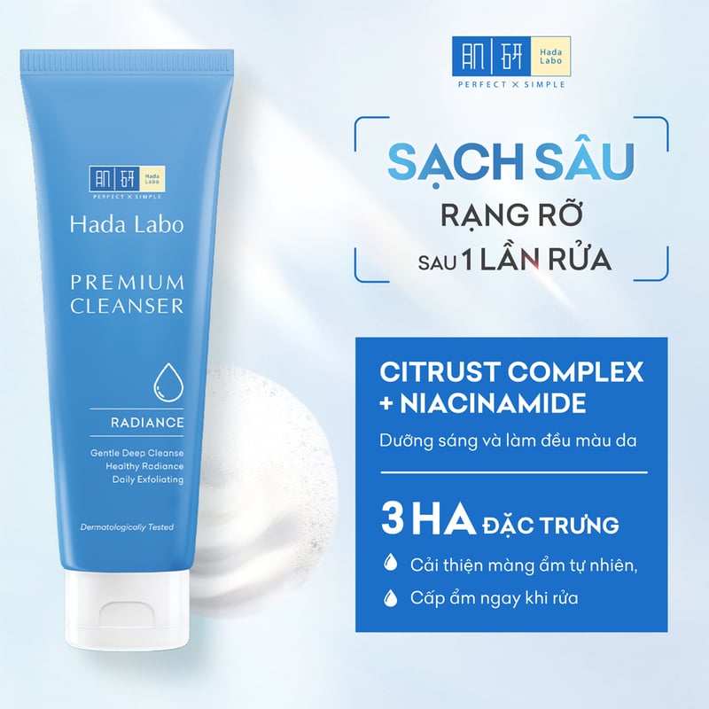 thegioiskinfood.com - Sữa Rửa Mặt Hỗ Trợ Dưỡng Trắng Da Cao Cấp Hada Labo Premium Cleanser Radiance 100g