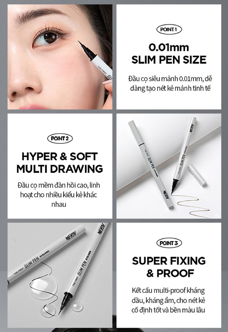 thegioiskinfood.com - Bút Kẻ Mắt Siêu Mảnh, Bền Màu, Lâu Trôi Merzy The First Slim Pen Eyeliner 0.45g