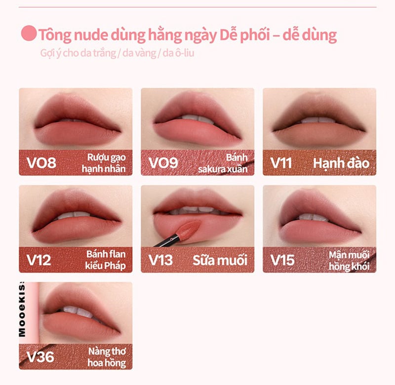 thegioiskinfood.com - Son Kem Bùn Lì Mịn, Lâu Trôi Mooekiss Velvet Lip Mud