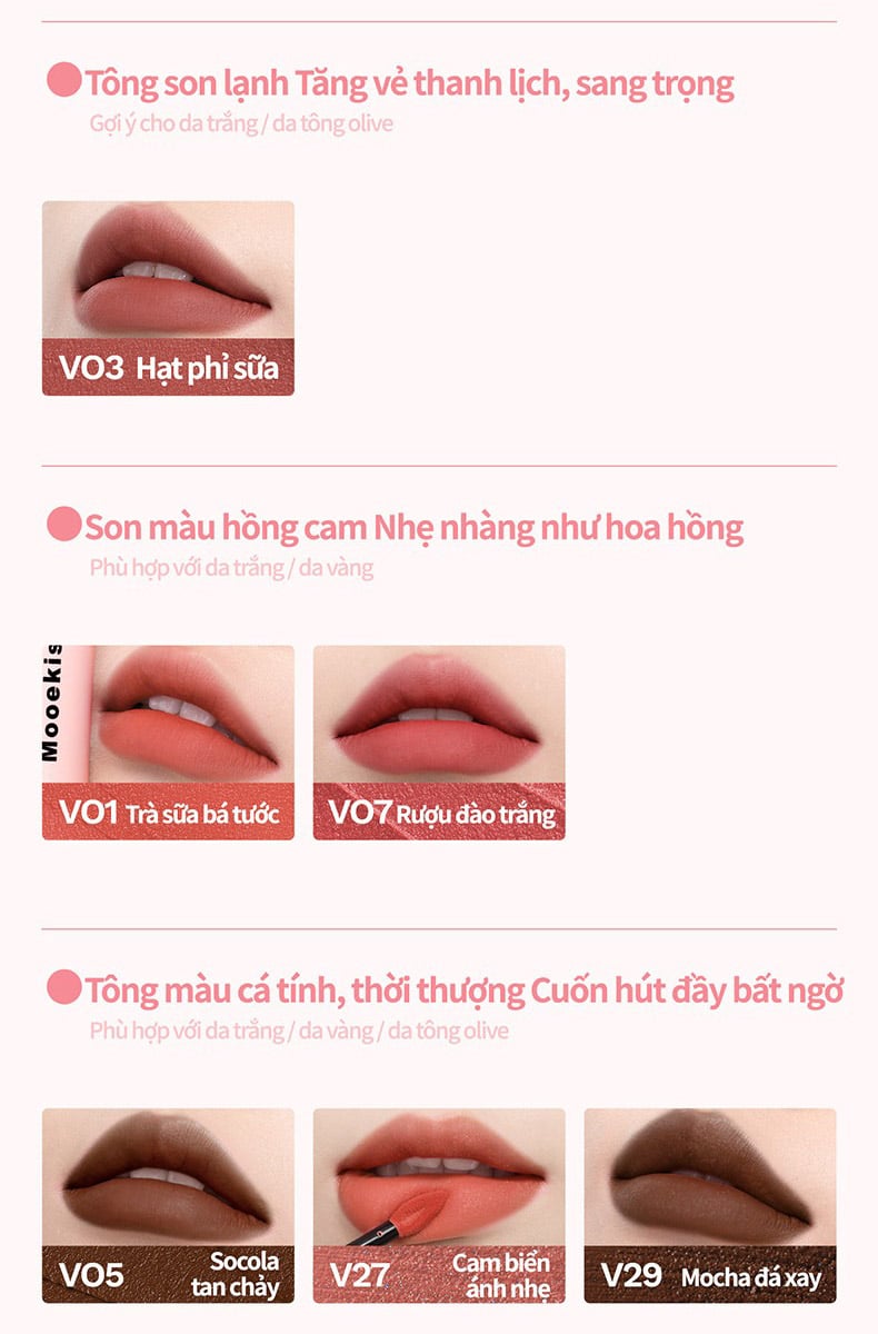 thegioiskinfood.com - Son Kem Bùn Lì Mịn, Lâu Trôi Mooekiss Velvet Lip Mud