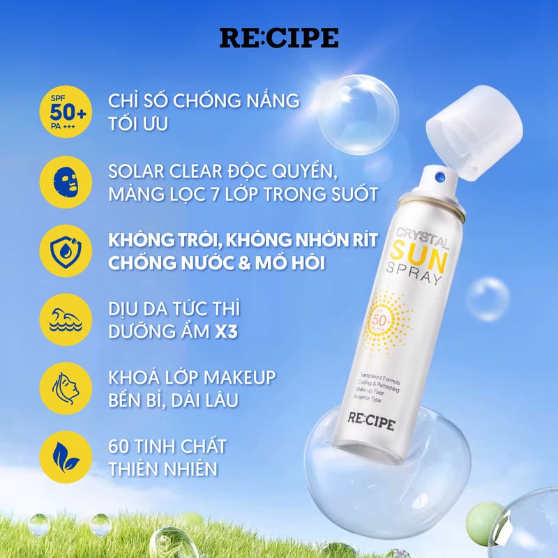 Xịt Chống Nắng Recipe Crystal Sun Spray SPF50+ PA+++