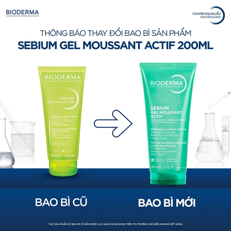 thegioiskinfood.com - Gel Rửa Mặt Bioderma Làm Sạch Sâu & Hỗ Trợ Giảm Mụn Sebium Gel Moussant Actif 200ml
