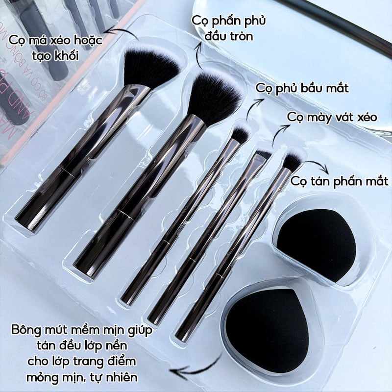 thegioiskinfood.com - Bộ Cọ Trang Điểm Cơ Bản Kèm Bông&nbsp;Mút TOOLA Makeup Brush and Puff Set - BT-TLA088