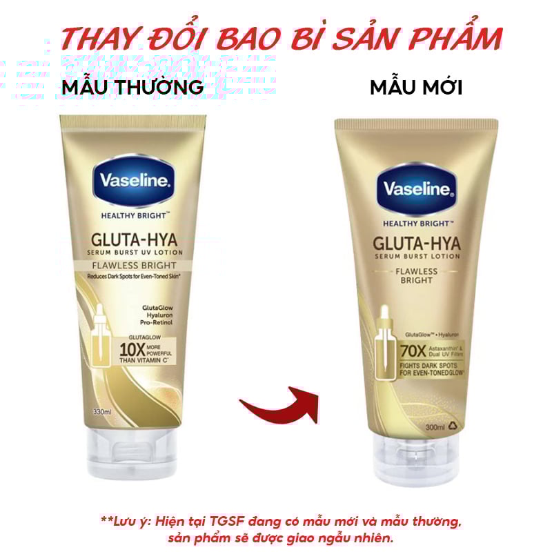 thegioiskinfood.com - Sữa Dưỡng Thể Nâng Tông Ban Ngày, Chống Nắng, Dưỡng Da Sáng Mịn Vaseline Healthy Bright Gluta-Hya Serum Burst UV Lotion Flawless Bright 330ml (chai vàng)