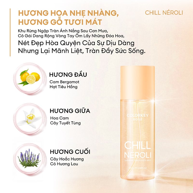 thegioiskinfood.com - Xịt Thơm Toàn Thân Colorkey Rosé Shimmer Fragrance Mist 100ml