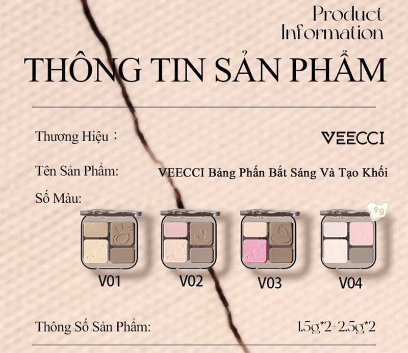 thegioiskinfood.com - Phấn Bắt Sáng Và Tạo Khối VEECCI Easy Blend Highlight & Contour Palette