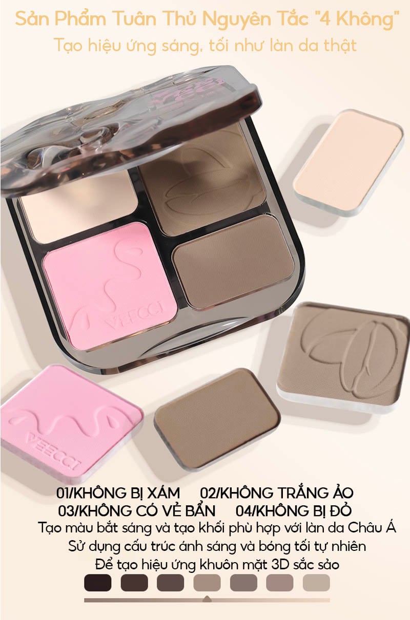 thegioiskinfood.com - Phấn Bắt Sáng Và Tạo Khối VEECCI Easy Blend Highlight & Contour Palette