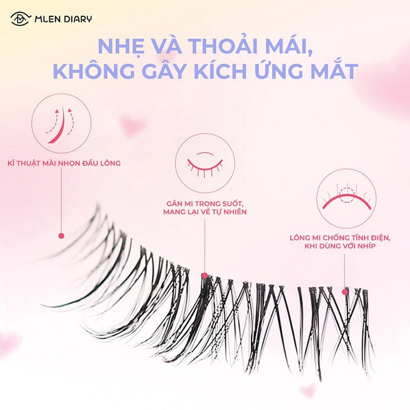 Lông Mi Giả Gân Trong, Tự Nhiên&nbsp;Mlen Diary Cluster Lashes