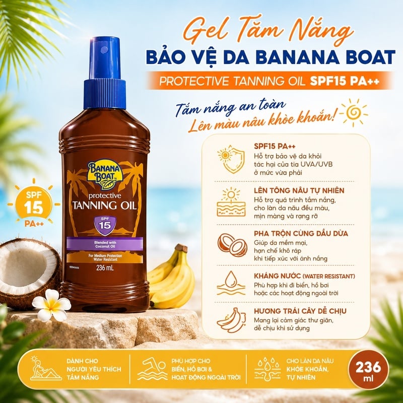 Gel Tắm Nắng Bảo Vệ Da Banana Boat Protective Tanning Oil SPF15 PA++ 236ml