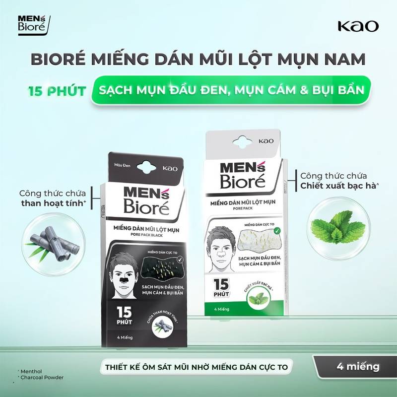 [Hộp 4 Miếng] Miếng Dán Mũi Lột Mụn Men's Bioré