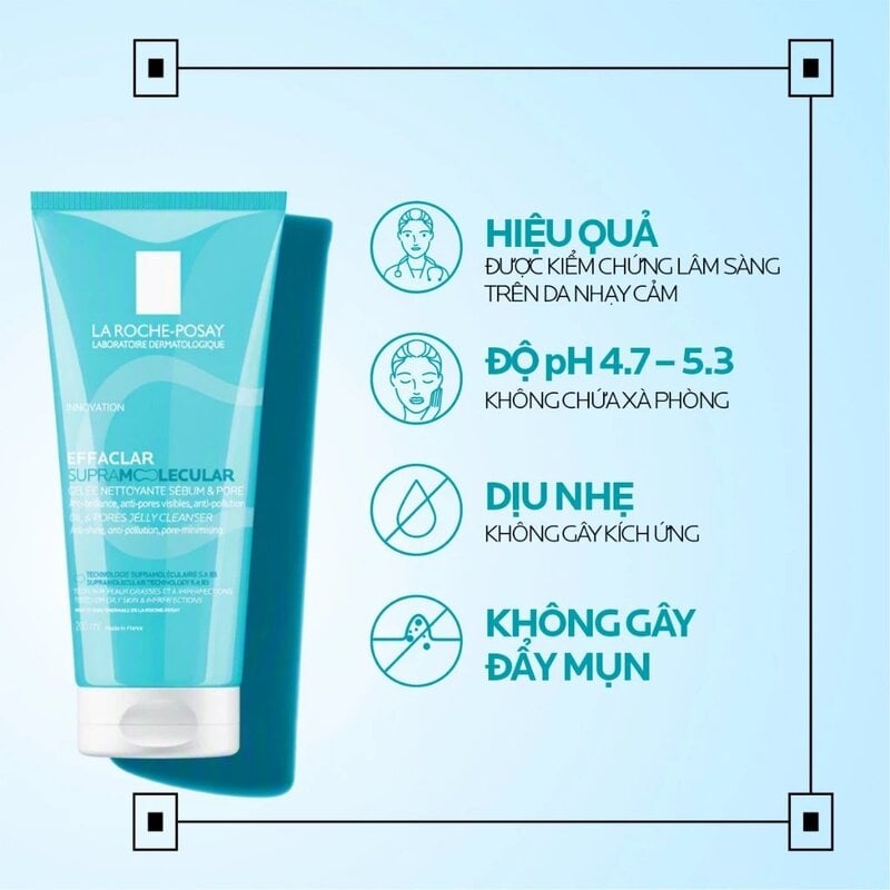 Gel Rửa Mặt La Roche-Posay Giảm Dầu, Thông Thoáng Lỗ Chân Lông Laboratoire Dermatologique Effaclar Supramolecular Oil & Pores Jelly Cleanser