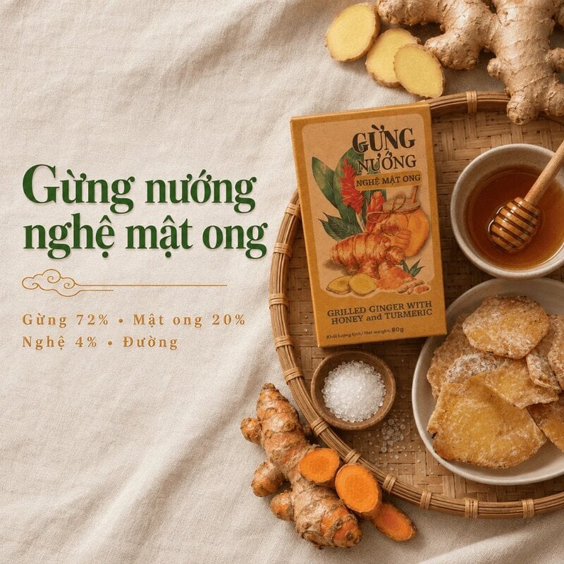 Hộp Gừng Nướng Nghệ Mật Ong Nam Xanh JSC 80g