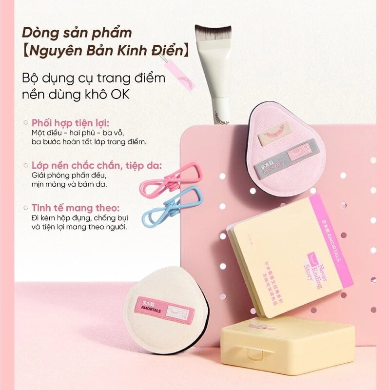 Bộ Cọ & Bông Mút Trang Điểm Amortals Original Series Ok Makeup Tool Set 5pcs ver 2 (Dry Use)
