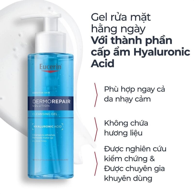Gel Rửa Mặt Eucerin Dịu Nhẹ Cho Da Nhạy Cảm Eucerin Dermorepair Solution Cleansing Gel 200ml