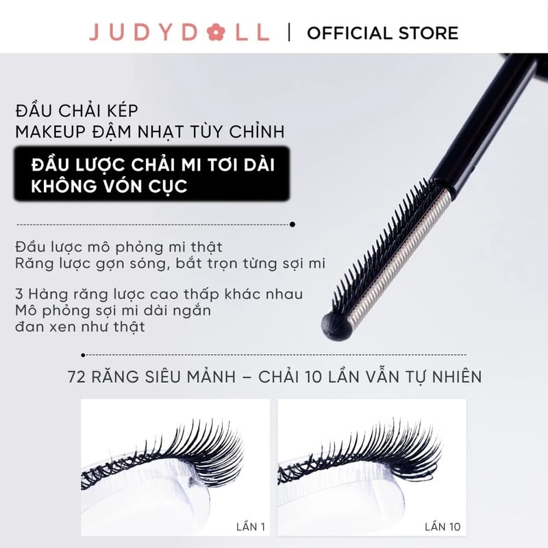 thegioiskinfood.com - Mascara Đầu Lược Sắt Giúp Mi Siêu Tơi, Cong Dài Judydoll Feather Lash Iron Mascara 01 Black 3g