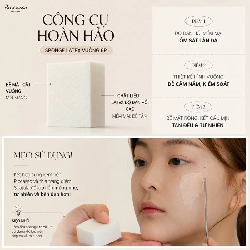 Mút Trang Điểm Piccasso Latex Square Makeup Sponge 6P