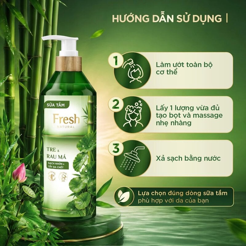 Sữa tắm Fresh Natural Chiết Xuất Tre Hỗ trợ Làm Sạch, Duy Trì Độ Đàn Hồi Và Giúp Da Mềm Mịn 700g