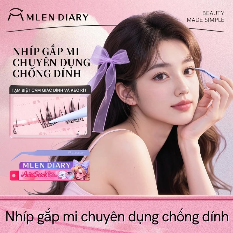 Nhíp Gắp Mi Chuyên Dụng Chống Dính&nbsp;Mlen Diary Purple Non-stick Tweezers
