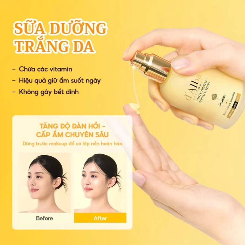 Sữa Dưỡng Ẩm Hỗ Trợ Dưỡng Sáng Da d'Alba Vita Toning Serum Lotion 100ml