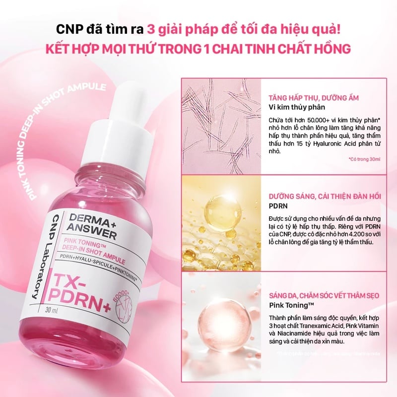 thegioiskinfood.com - Tinh Chất Vi Kim Dưỡng Sáng Hồng Da CNP Derma Answer Pink Toning Deep In Shot Ampoule 30ml