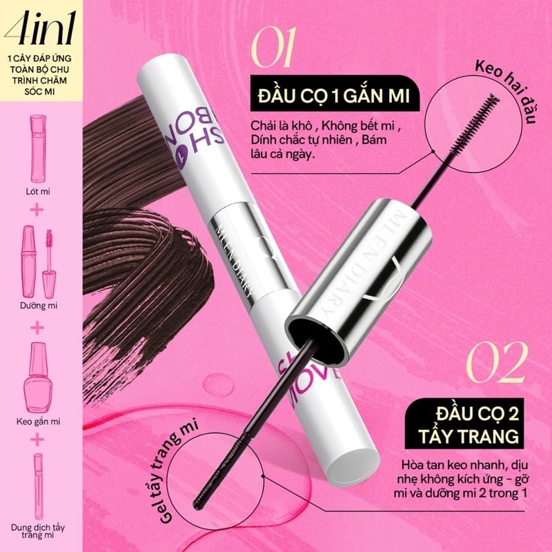Mascara Keo Dán Mi 2 Đầu 4 Trong 1 Mlen Diary 8g