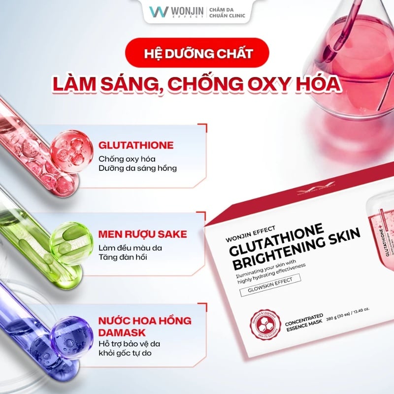 thegioiskinfood.com - Mặt Nạ Hỗ Trợ Dưỡng Sáng Da Wonjin Effect Glutathone Brightening Skin Mask 350g - hộp 30 miếng