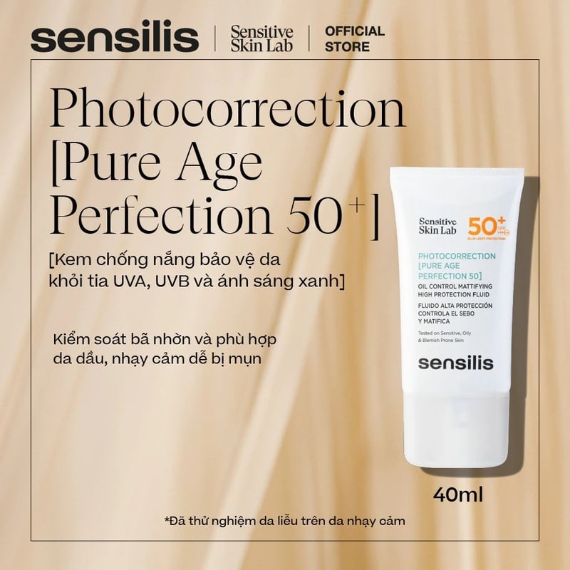 thegioiskinfood.com - Kem Chống Nắng Phổ Rộng Hỗ Trợ Kiểm Soát Nhờn Cho Da Dầu Mụn Sensilis Photocorrection [Pure Age Perfection 50+] SPF 50+ 40ml