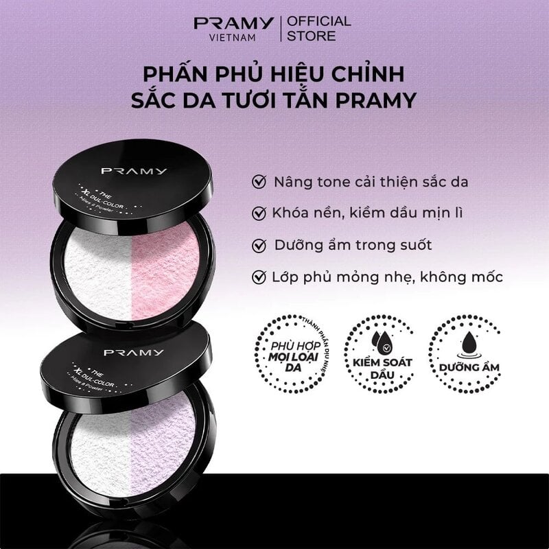 Phấn Phủ Dạng Bột Hiệu Chỉnh Sắc Da, Mỏng Nhẹ Pramy XL Dual-Color Loose Powder 28g