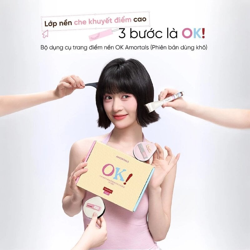 Bộ Cọ & Bông Mút Trang Điểm Amortals Original Series Ok Makeup Tool Set 5pcs ver 2 (Dry Use)