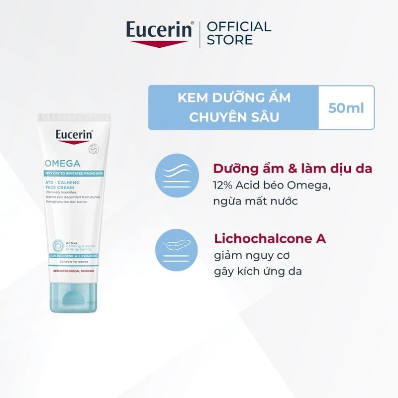 Kem Dưỡng Ẩm Chuyên Sâu Eucerin Omega Ato - Calming Face Cream 50ml