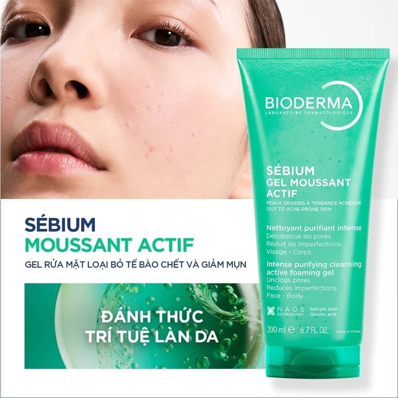 thegioiskinfood.com - Gel Rửa Mặt Bioderma Làm Sạch Sâu & Hỗ Trợ Giảm Mụn Sebium Gel Moussant Actif 200ml
