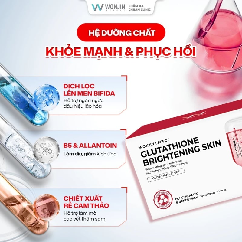 thegioiskinfood.com - Mặt Nạ Hỗ Trợ Dưỡng Sáng Da Wonjin Effect Glutathone Brightening Skin Mask 350g - hộp 30 miếng
