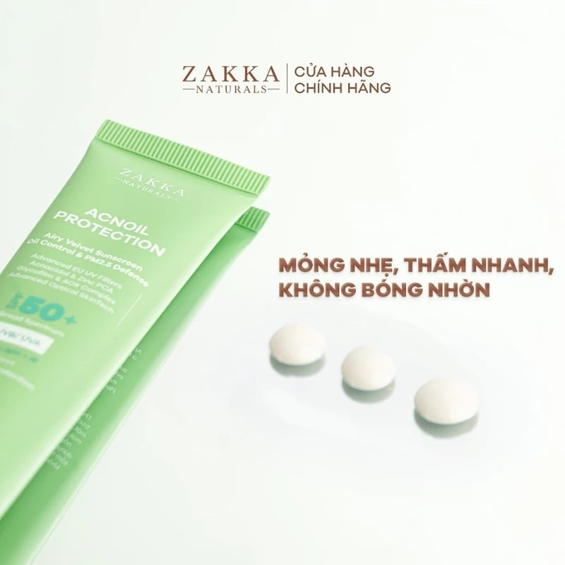 thegioiskinfood.com - Kem Chống Nắng Phổ Rộng Kiềm Dầu Zakka Naturals Acnoil Protection Airy Velvet Sunscreen Oil Control & PM2.5 Defense 45ml