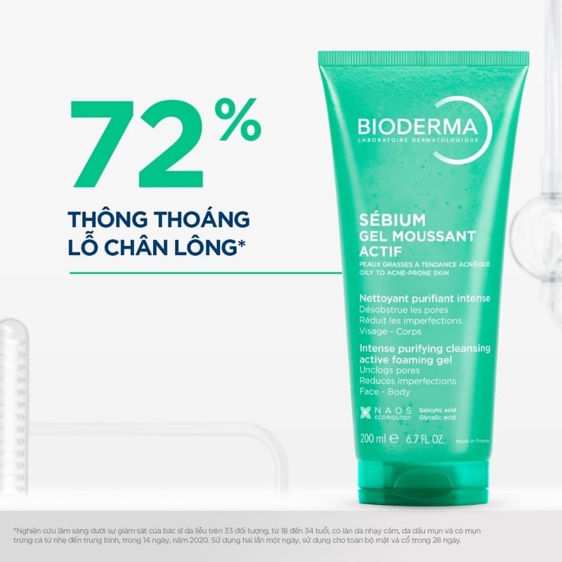thegioiskinfood.com - Gel Rửa Mặt Bioderma Làm Sạch Sâu & Hỗ Trợ Giảm Mụn Sebium Gel Moussant Actif 200ml