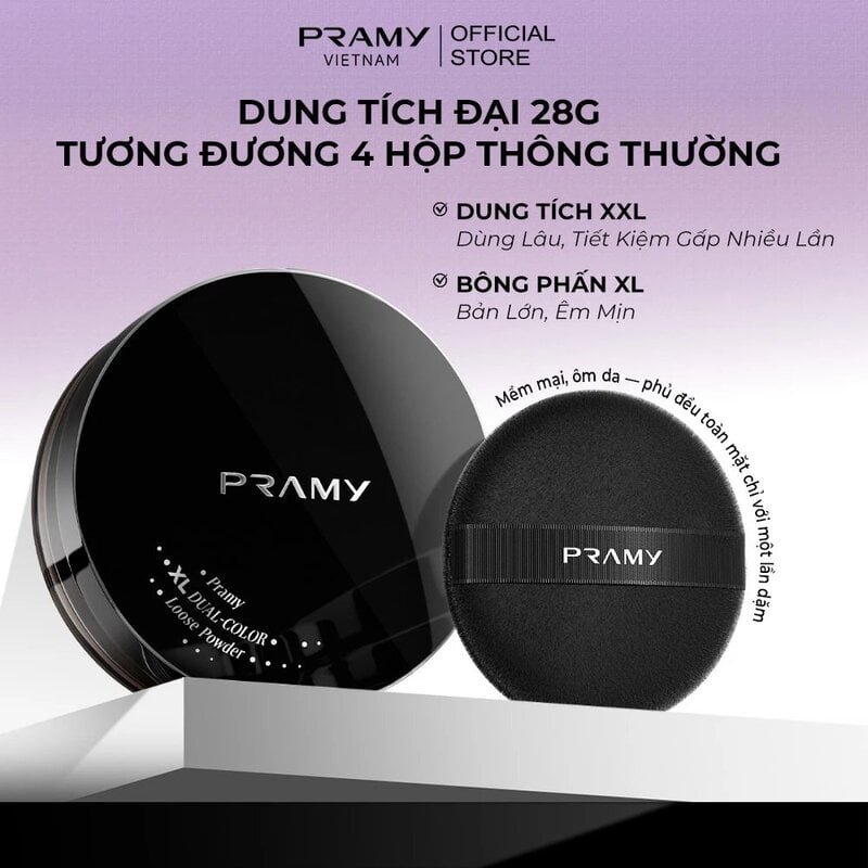 Phấn Phủ Dạng Bột Hiệu Chỉnh Sắc Da, Mỏng Nhẹ Pramy XL Dual-Color Loose Powder 28g