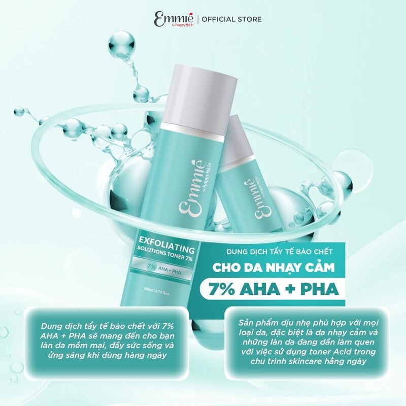 Dung Dịch Tẩy Tế Bào Chết Emmié by Happyskin Exfoliating Solutions Toner 7% AHA + PHA 140ml