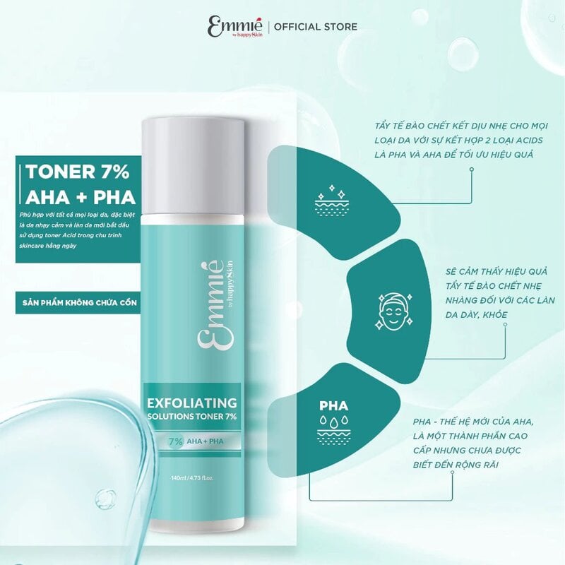 Dung Dịch Tẩy Tế Bào Chết Emmié by Happyskin Exfoliating Solutions Toner 7% AHA + PHA 140ml